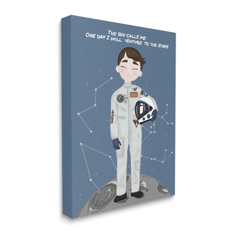 «One Day Venture To Stars Boy Astronaut Moon» par - Impression, H 48 po x l 36 po x P 1,5 po, Toile tendue