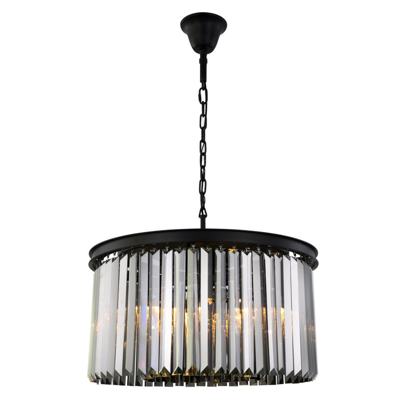 Yazmin 8 - Light Dimmable Drum Chandelier, Gray, Matte Black