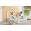 Lit plateforme double en bois massif de style maison avec garde-corps de sécurité, sans sommier tapissier, finition blanche