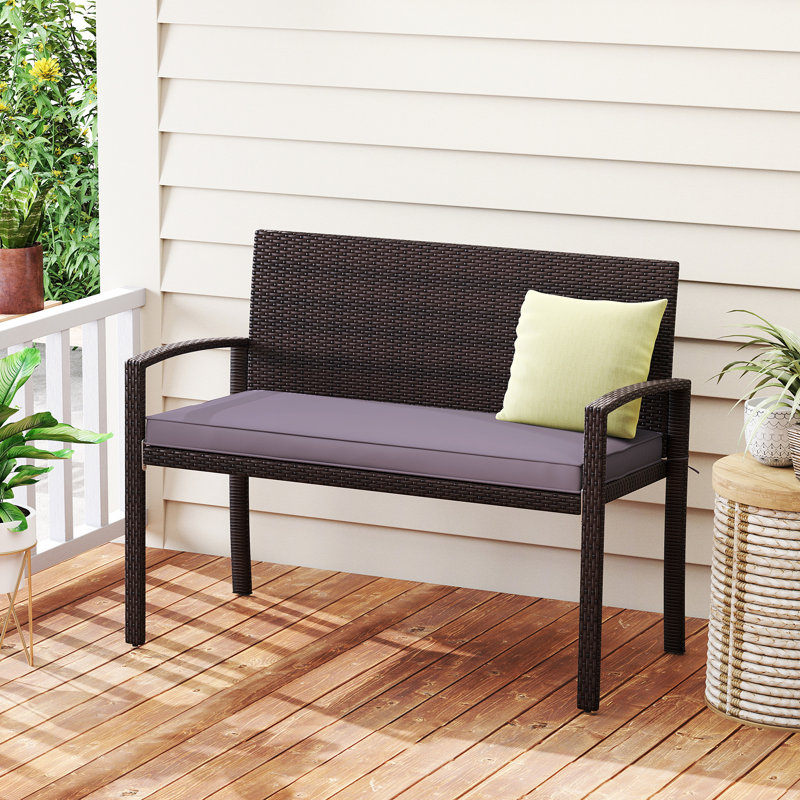 Rattan Garden Bench, Gray