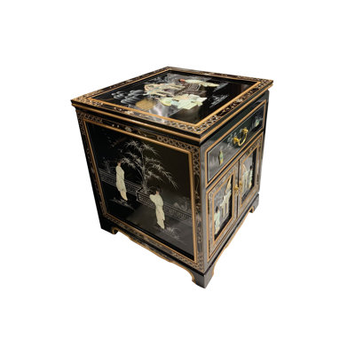 Table de bout oriental en laque noire avec nacre l 20 po