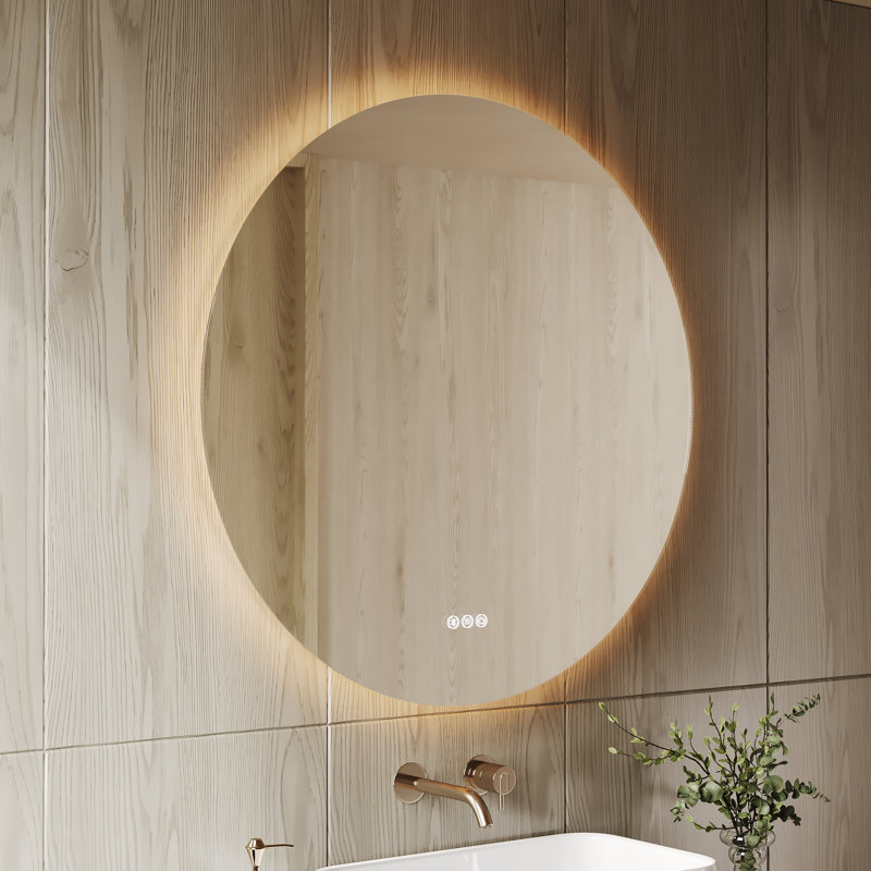DeerValley 32 Inch Round LED Bathroom Mirror with Bluetooth Speaker, Dimmable Backlit Vanity Mirror