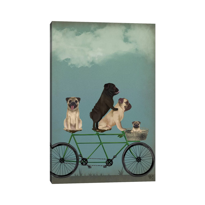 «Pug Tandem» - Imprimé, Toile tendue, H 12 po x l 8 po x P 0,75 po