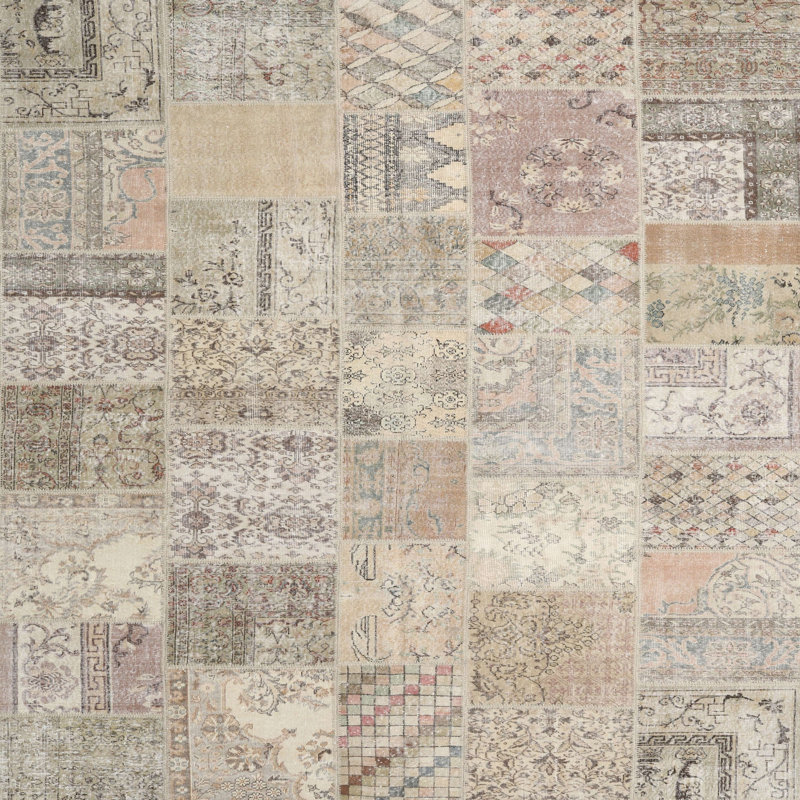 Tapis en laine beige / gris, Carré 4 pi