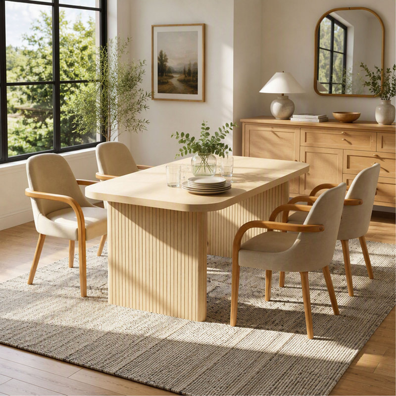 Ensemble de salle à manger d'intérieur 5 pièces avec table de 175 cm et 4 chaises de salle à manger en PU kaki
