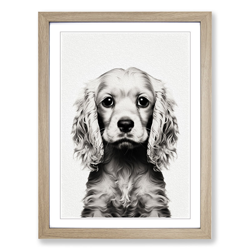 Cocker Spaniel Minimalism No.3 - Single Picture Frame Print on Wood, Oak, 64cm H x 46cm W x 2cm D
