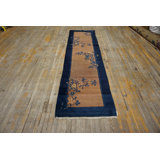Earthy Brown Antique Chinese Long Wool Pile Floral Hallway Runner Peking Rug