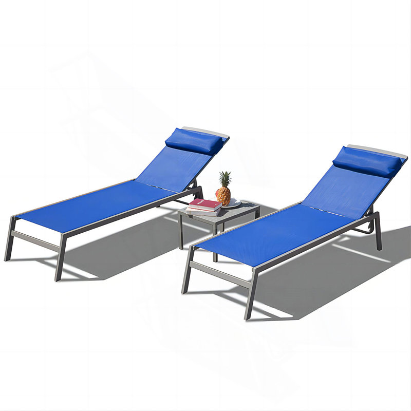 Ensemble de chaises longues à structure en aluminium durable avec tissu en textilène, 5 positions réglables et conception empilable pour une utilisation extérieure
