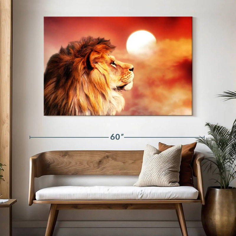 Lion Overlooking Sunset, 34" H x 51" W
