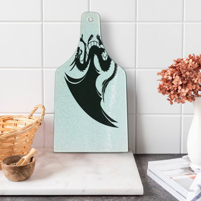 Ambesonne Celtic Dragon Tempered Glass Cutting Board Fantasy Goth Creature Charcoal Grey and White