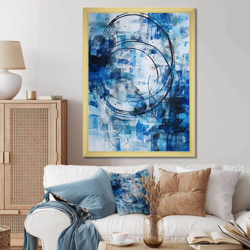 «Merryman Blue and Cream Shapes Unleashed», reproduction sur toile, H 40 po x l 30 po x P 1,5 po, Encadrement doré