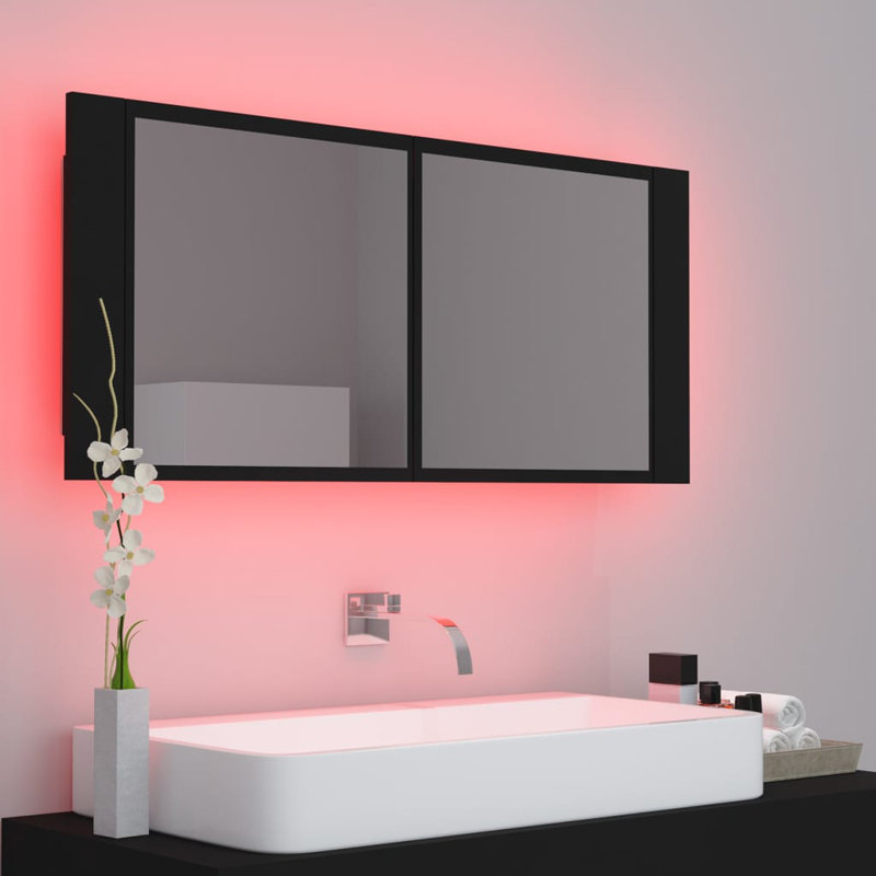 Engineered Wood Flat Wall Mirror, 17.72" x 39.3", Black
