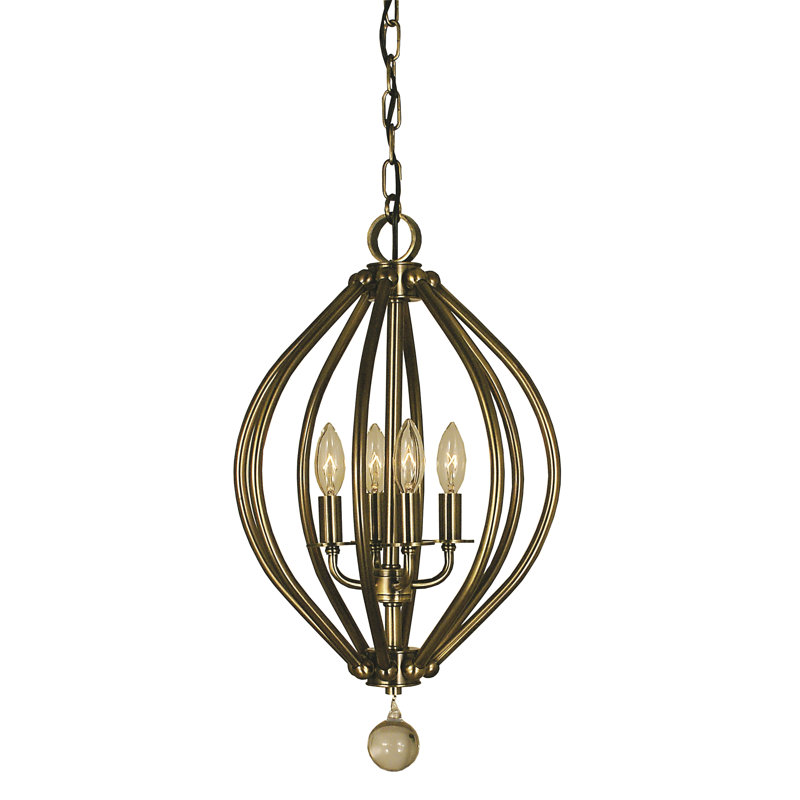 Luminaire suspendu géométrique 4 lumières unique Pariaman, Laiton antique