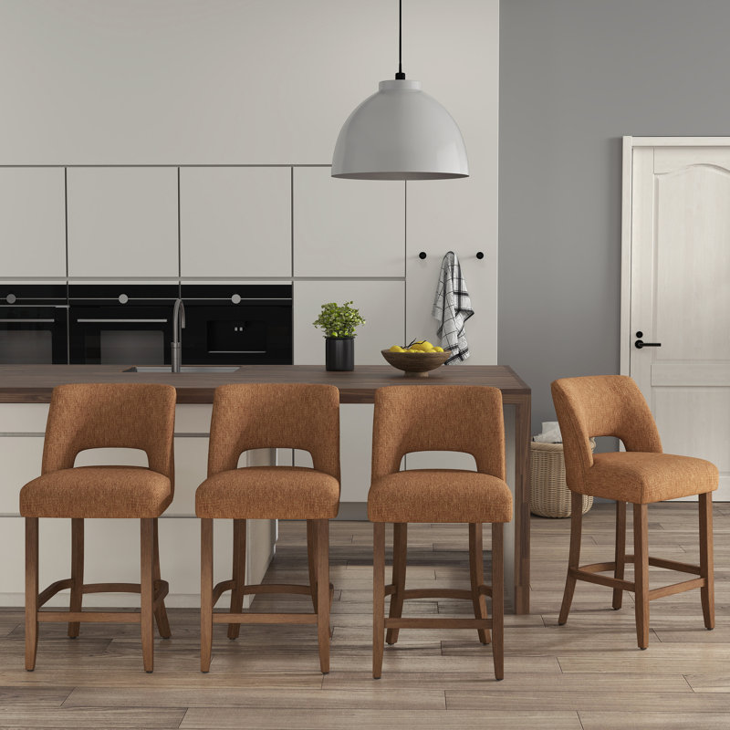 Tabouret de comptoir rembourré en bois massif, 4, Orange