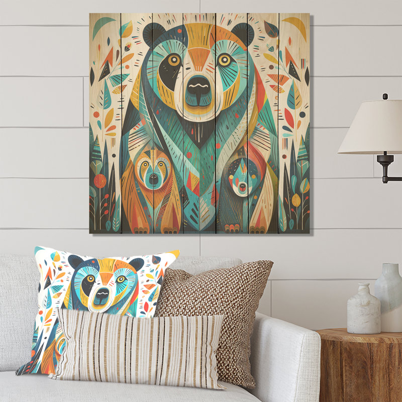 «Creative Grizzly Bear Collage» - reproduction d'ours sur bois, H 15 po x l 15 po