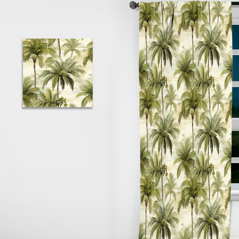 Motif rétro Vintage Palm Ii - rideau en velours tropical - obscurcissant - 1 panneau, L 52 po x L 90 po