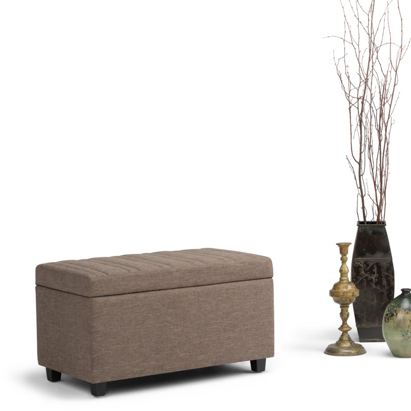 Fawn Brown Linen Rectangular Storage Ottoman Bench