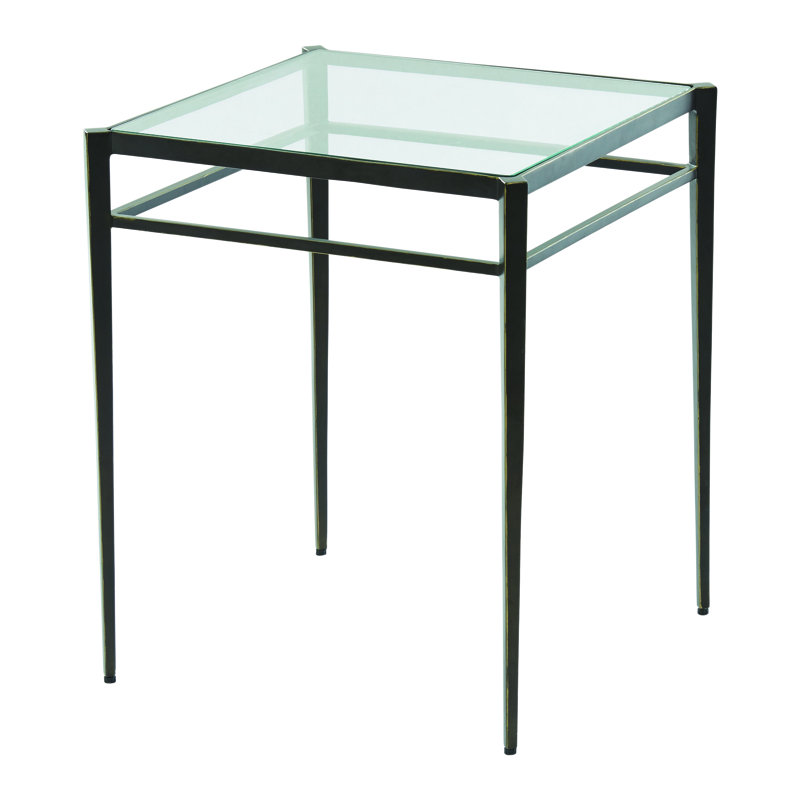 Bronze Metal and Glass Square Side Table