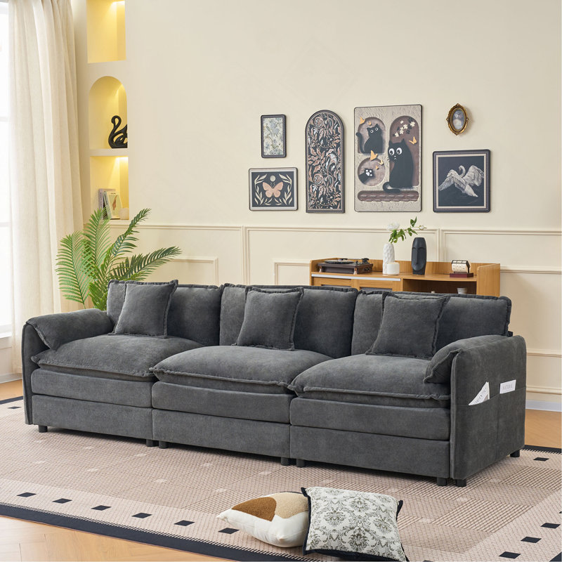 Fauteuil surdimensionné, fauteuil rembourré moderne avec coussin, canapé modulaire modulaire pour le salon, canapé de lecture à siège profond pour appartement de chambre à coucher, combinaison de bricolage en chenille