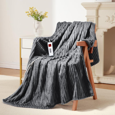 Electric Blanket Twin Size - Soft Ribbed Flannel Heated Blanket With 6 Heating Levels & 20 Time Settings, Fast Heating Blanket With Enlarged Heating Area, 62×84 Inches