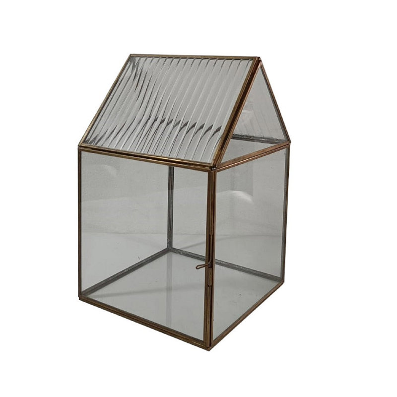 Small Terrarium With Stand Brown Patina Iron & Glass, 19.3" H x 8.27" W