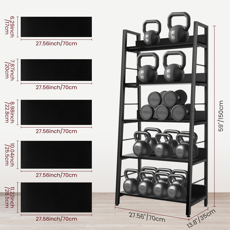 Hasnath Ladder Bookcase, Black, (5 Shelves) 59” H x 28” W x 14” D