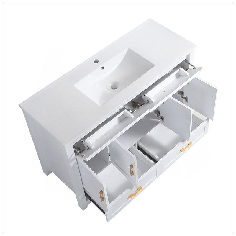 Versatile Bathroom Vanity With Ceramic Sink Combo, Abundant Storage Cabinet -4 Soft Close Doors And 4 Drawers, White