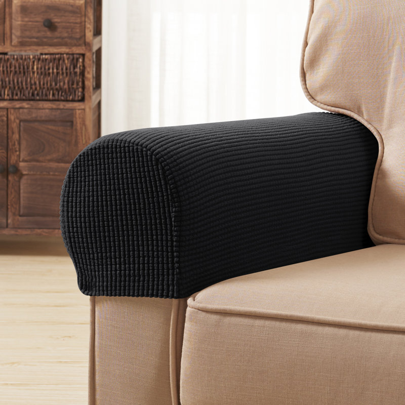 Housse pour accoudoirs à coussins avec quadrillage texturé très doux et extensible Pizarro, Noir