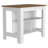 Kitchen Island, kitchen table 35" H, Four Legs, Three Open Storage Shelves, White / Walnut