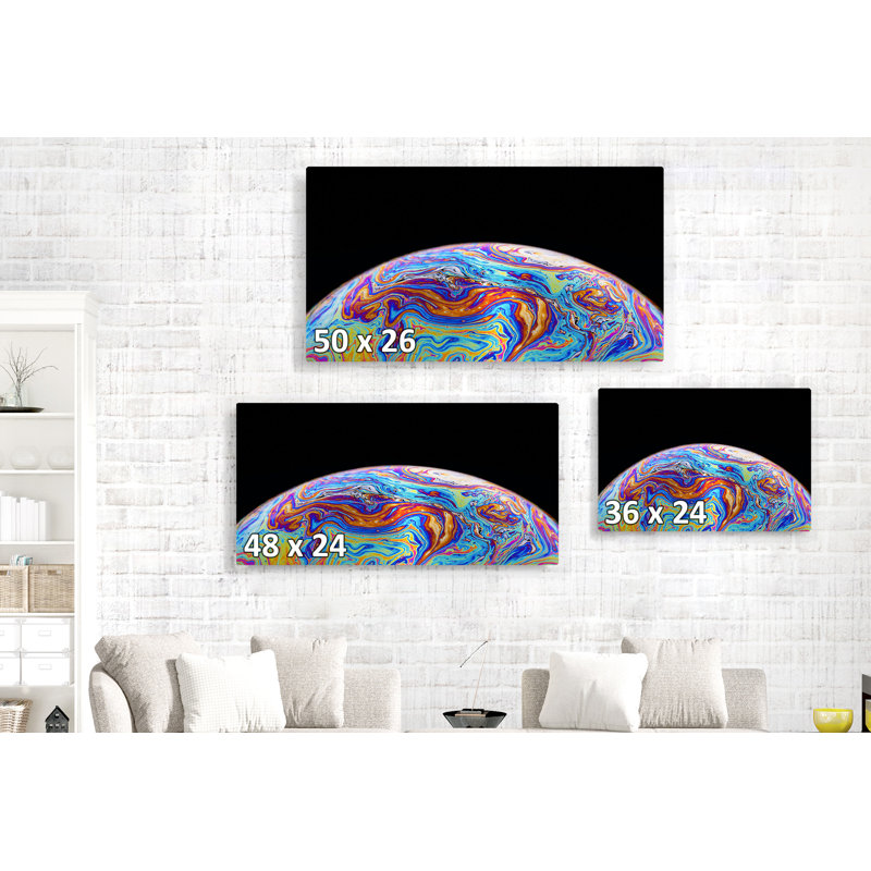 Sphère colorée, sur fond noir, abstrait, H 26 po x l 50 po x P 1,5 po