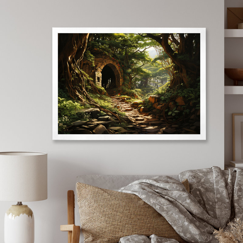 «Green Tunnel Enchanted Forest Earthy I», reproduction sur toile, Cadre simple blanc, H 24 po x l 32 po x P 1 po