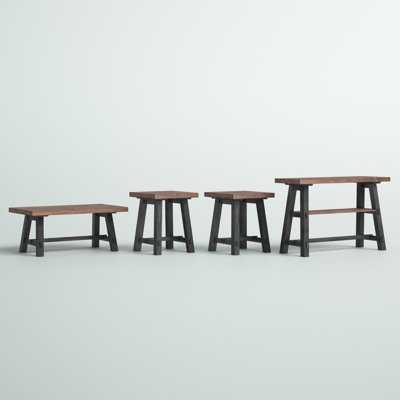 Adam 42" W Rustic Industrial Solid Wood 4 Piece Coffee Table Set With TV Console And 2 Side Tables