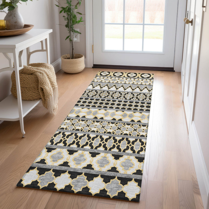 Machine Washable Indoor/Outdoor Juli ACN726 Charcoal, Tapis de couloir 2 pi 3 po x 7 pi 6 po
