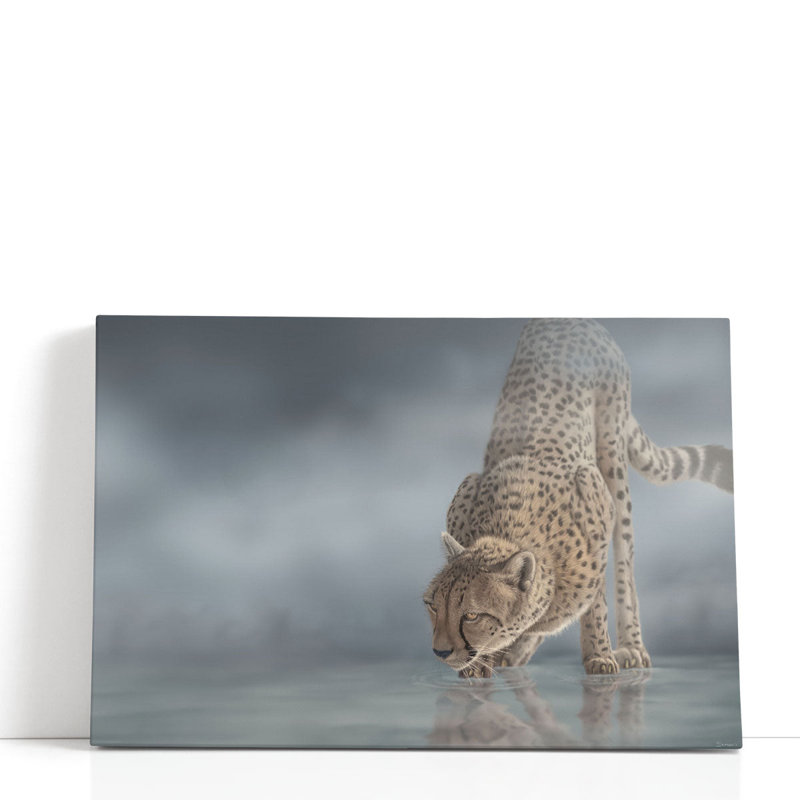 «Cheetah in the Mist», reproduction d'art sur toile, H 12 po x l 18 po