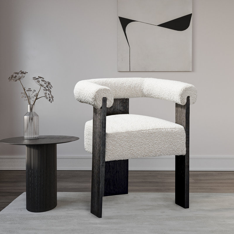 19.6'' H Upholstered Armchair, Black, Cream Boucle Fabric