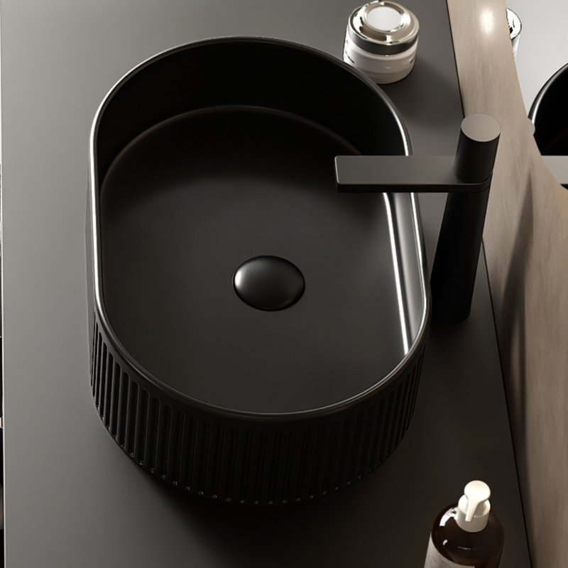 Lavabo vasque ovale rayé en céramique avec plateau en pierre frittée 20 po Roomfitter