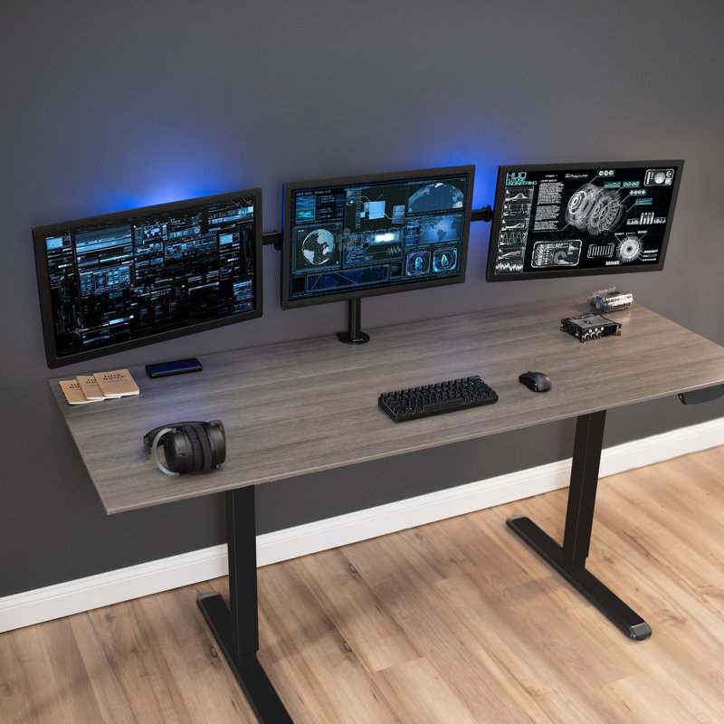 Black Steel Triple Monitor Desk Mount for 21.5 to 27 Inch Screens