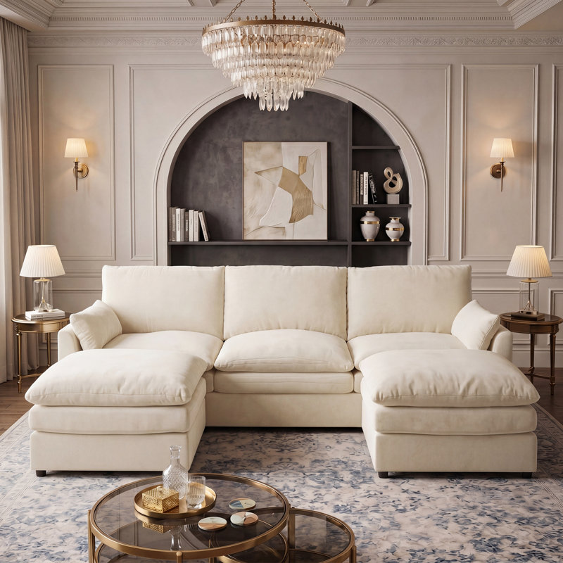 Canapé rembourré 3 pièces avec repose-pieds Drago, Beige