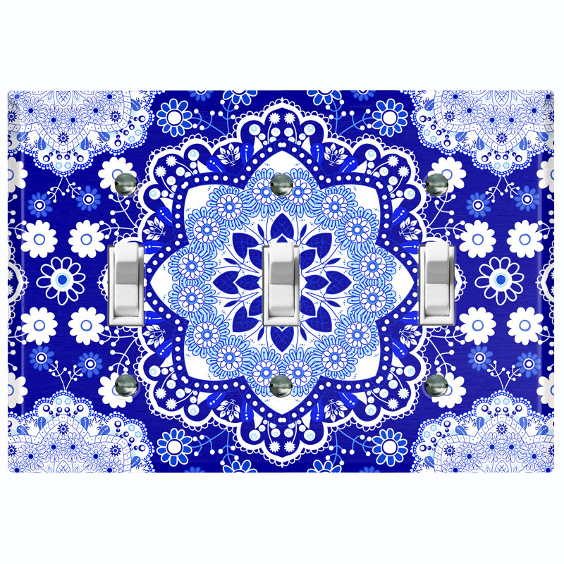 Plaque murale à 3 interrupteurs à bascule bleu Mandala