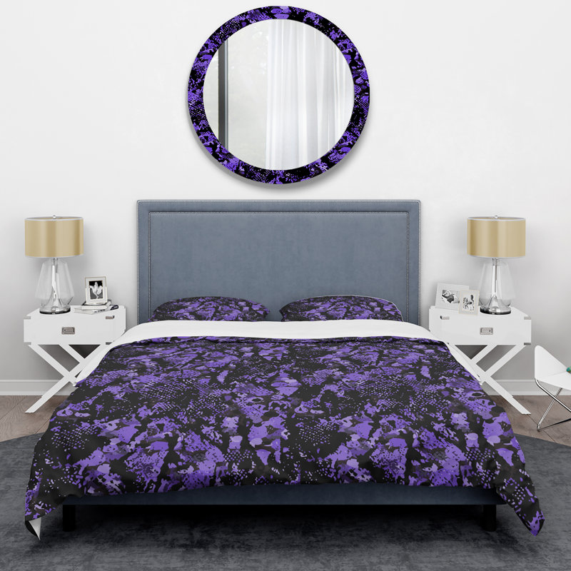 Ensemble de housse de couette en microfibre mauve / noir 3 pièces, Housse de couette pour très grand lit et 2 très