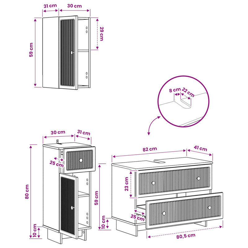 Bathroom Storage Furniture Set, Smoked Oak