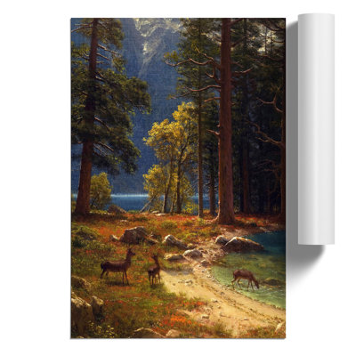 Group Of Deer Beside A Lake by Albert Bierstadt - No Frame Painting