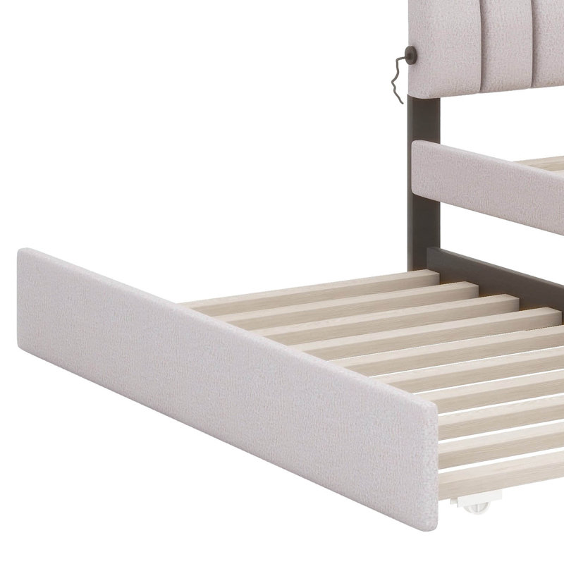 Lit plateforme rembourré Teddy, Beige, Grand lit
