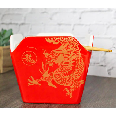 Oriental Longwei Dragon King Takeout To Go Box Serving Bowl With Chopsticks Set