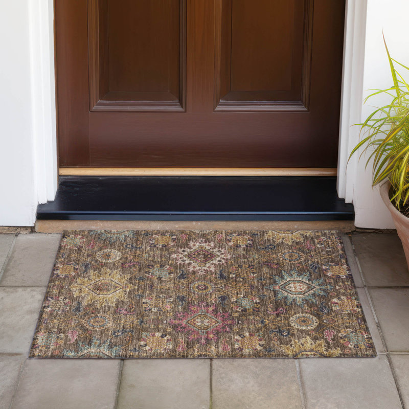 Tapis intérieur / extérieur lavable à la machine Jacinto ACN2151 Medallions, Rectangle 1 pi 8 po x 2 pi 6 po