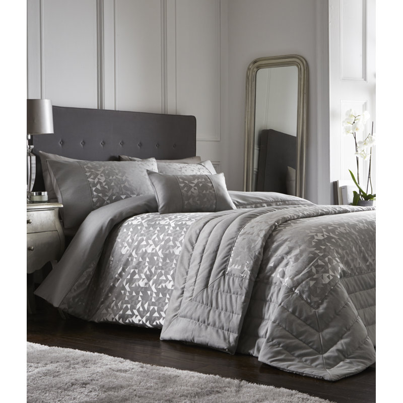 Winon Geometric Luxury Duvet Cover Set, Double Duvet Cover + 2 Standard Pillowcases, Silver
