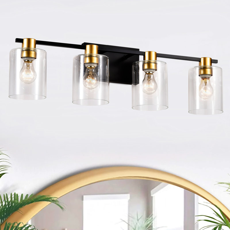 Vintage 4- Bathroom Lights With Glass Shade, Modern Elegance For Mirror, Kitchen, Dinning Room, Bedroom, Hallway - Gold + Matte Black Enrapturing Fascinating