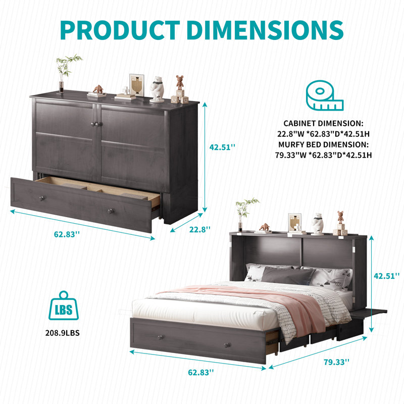 BALUS Modern Murphy Bed, Queen Size Cabinet Bed Frame With Shelves And Usb Charging Station Space Saving Wall Bed For Guest Room Bedroom White