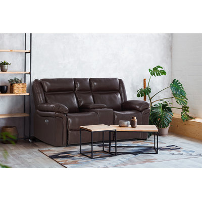 Charlie Leather Power Recliner Loveseat With Console, Dark Brown