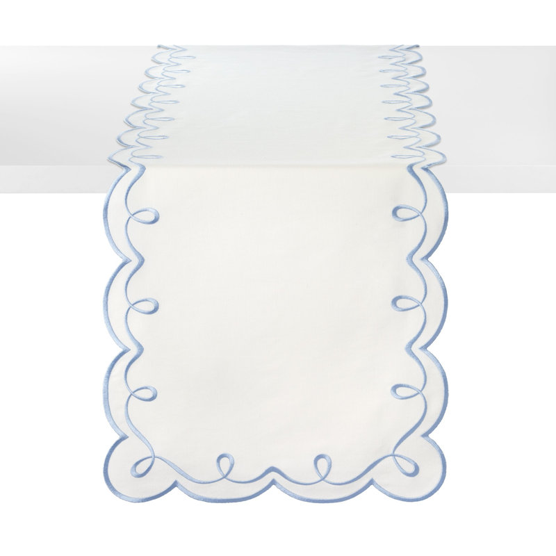 Ribbon Twirl Table Runnner, White;Ice Blue